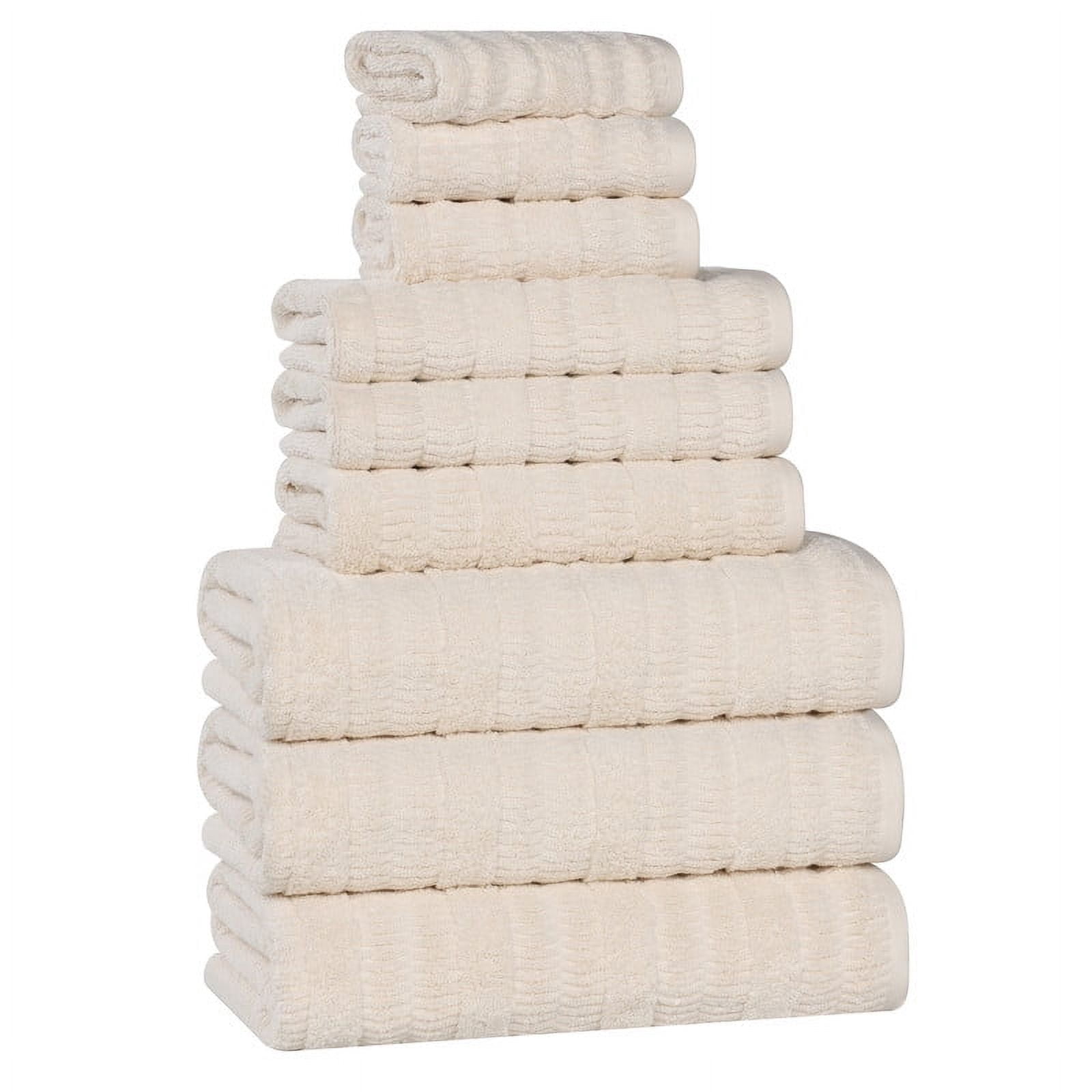 Superior Mika Smart Twist Cotton Medium Weight 9 Piece Towel Set, Quick Dry Towels, Ivory