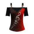 thumbnail image 4 of Women Summer V-neck Rose Print Short Sleeves Lace T-Shirt Blouse Cami Top, 4 of 8