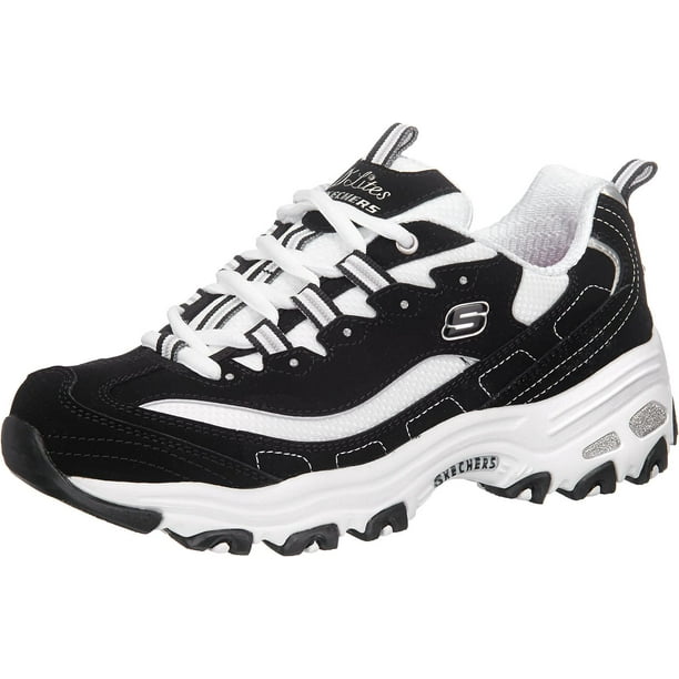 Sneaker Skechers Sport D'Lites Memory Foam para mujer, color blanco y negro