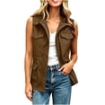 thumbnail image 4 of Women's Casual Cargo Vest Zip Up Sleeveless Drawstring Waist Utility Waistcoat Multi Pockets Outdoor Travel Layering Gilet Jacket Brown, 4 of 8