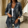 thumbnail image 3 of WAGUTH Women's Open Front Denim Jacket Lapel Long Sleeve Asymmetrical Hem Lightweight Jean Coat with Side Pockets for Casual Daily Wear, 3 of 6