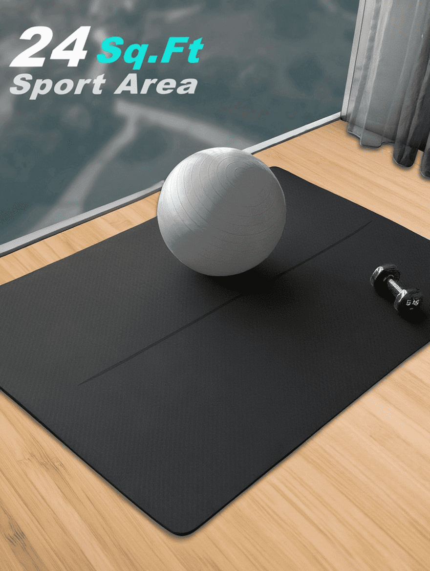6' x 4' Large 1/3 Inch Extra Thick Double-Sided Non Slip Professional TPE Yoga Mats for Women Men, 24 Sq.Ft Exercise Mat for Yoga, Pilates and Home Workout (Black）