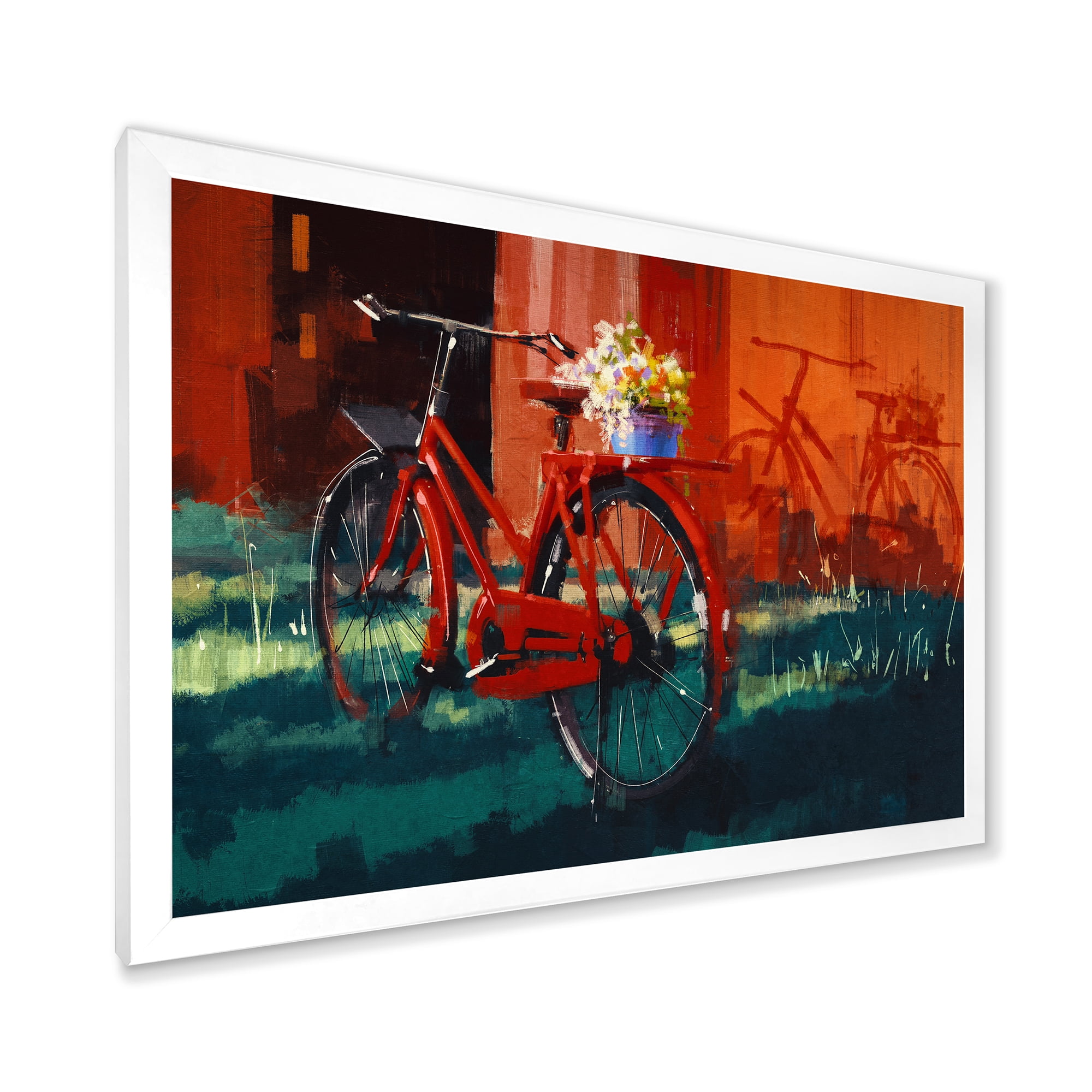 Designart 'Red VIntage Bicycle With Flowers Bucket' Vintage Framed Art Print