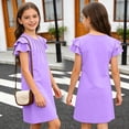 thumbnail image 5 of FAIWAD Girls Ruffle Sleeve Dress Kids Summer Crew Neck Pleated Front Casual Dress Solid Color A Line Sundress, 5 of 8