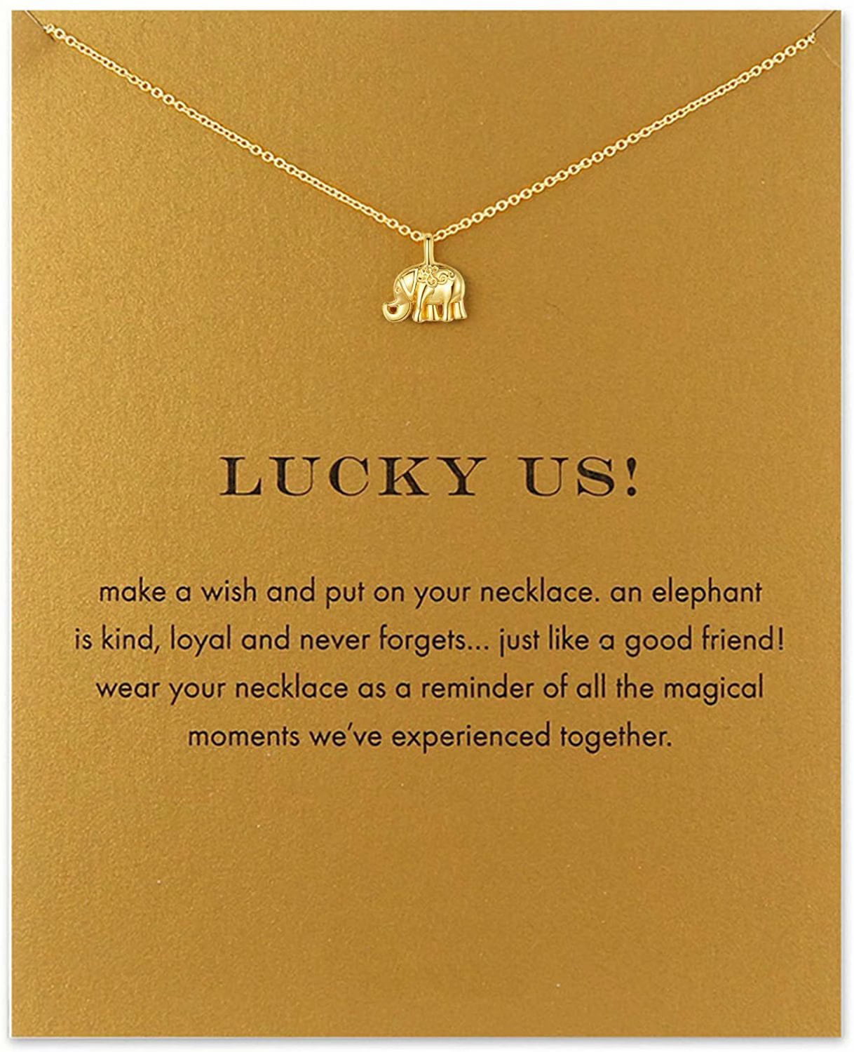 Hundred River Friendship Anchor Compass Necklace Good Luck Elephant Pendant Chain Necklace with Message Card Gift Card