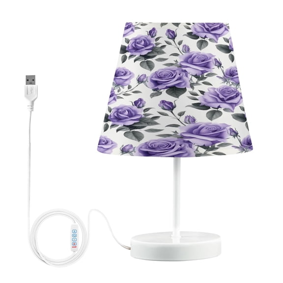 Ryvnso LED Bedside Table Lamp Rose Flowers Purple Bedroom Desk Lamps Nightstand Lampshade M