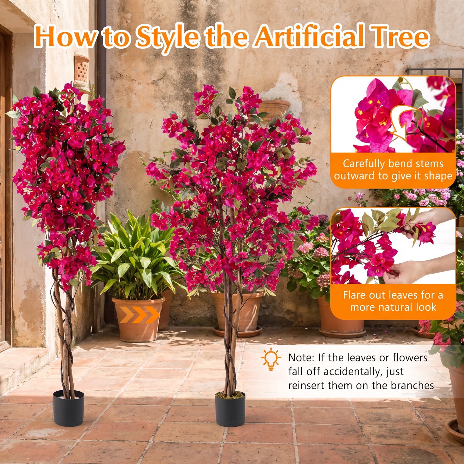 ALPULON 6 FT Artificial Bougainvillea Tree with 910 Flowers, Faux Silk Flowering Plant with Cement-Filled Planter, Realistic Fake Tree for Indoor Outdoor, Multicolor