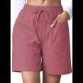 thumbnail image 2 of Pantalones Cortos Casuales Omen con Cordón Ajustable, Cintura Elástica y Cómodos, de Verano, con Bolsillos, Color Rojo Sandía, Talla L, 2 of 7