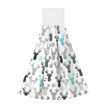 

Zufioo Winter Art Blue and Black Moose Print Coral Fleece Velcro Hand Towel Hangable Absorbent Hand Towel Suitable for Kitchen Bathroom Household Items