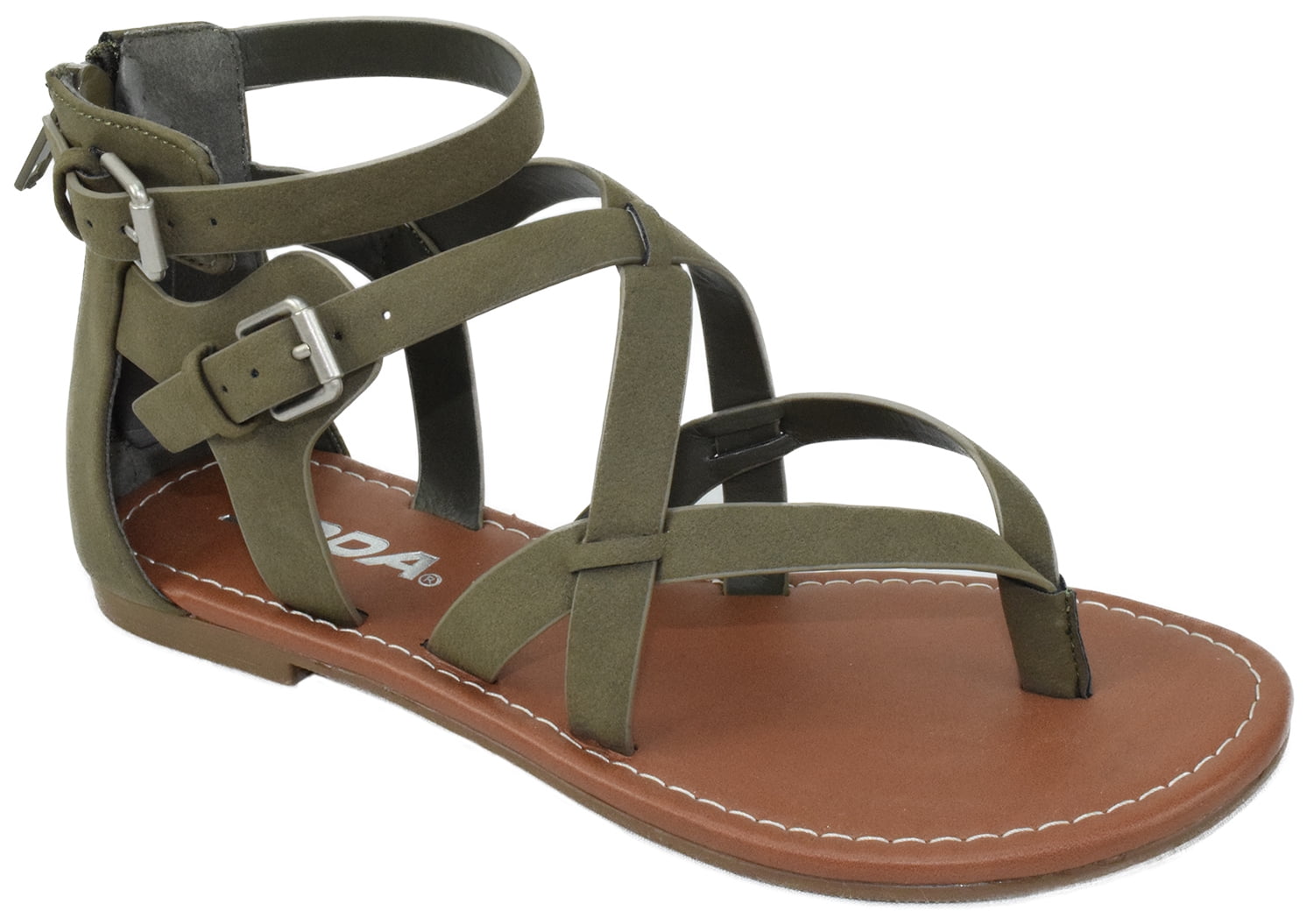 Ladies Light Brown Patent Gladiator Sandal Back Zip Studs Sizes 4 & 5 