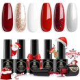 thumbnail image 3 of MEFA Juego de esmaltes de uñas de gel de Navidad, 6 colores, tonos rojos y blancos con purpurina, tonos de bastón de caramelo de invierno, brillo plateado, champán, diseño de uñas, salón de manicura,, 3 of 4