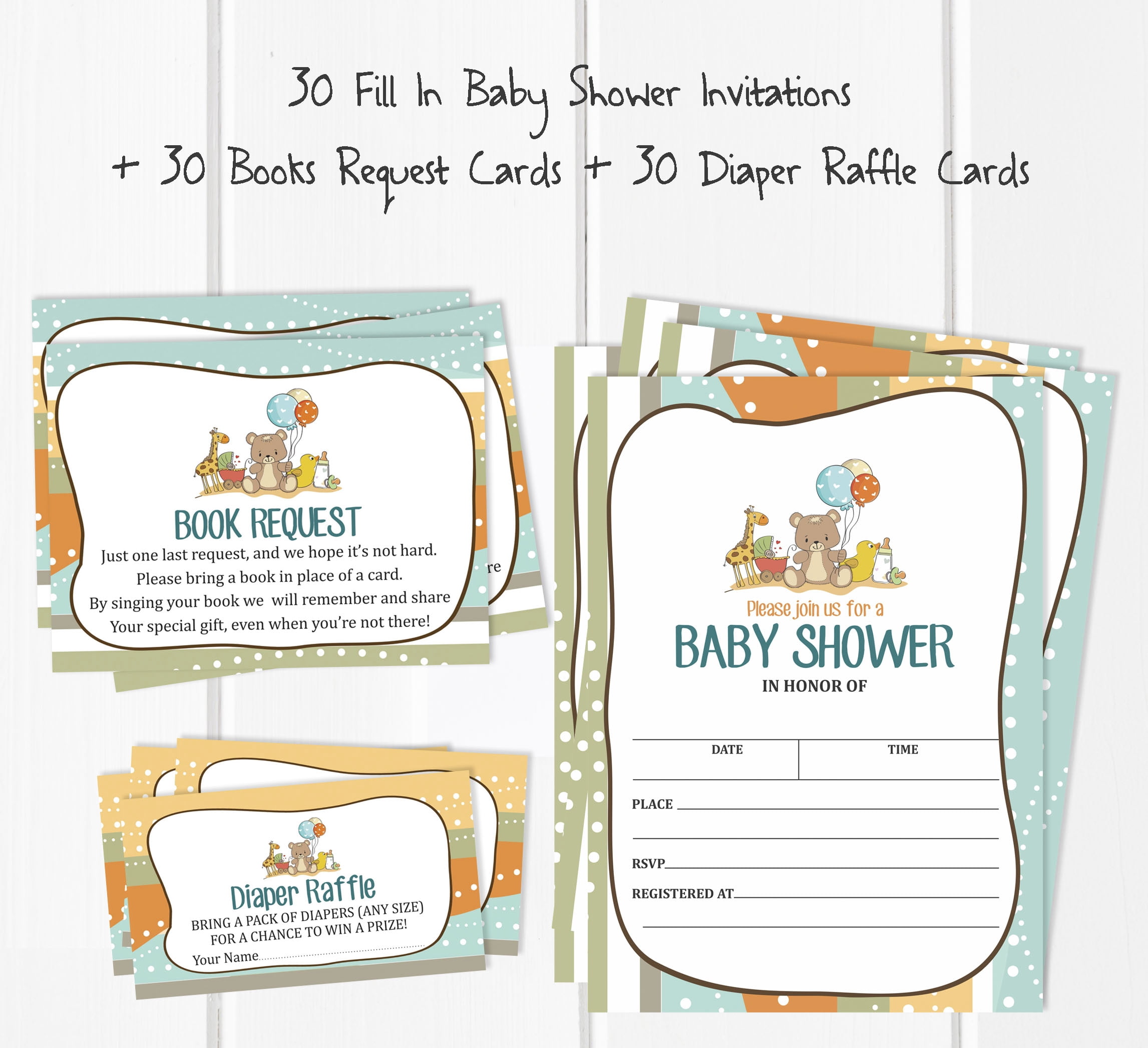 Inkdotpot Set Of 30Jungle Animals Baby Shower Invitations-Diaper Raffle Tickets And Baby Shower Book Request Cards Gender Neutral Invites Its A Boy Its A Girl
