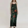thumbnail image 4 of Women's Summer Christmas Printed Vintage Overalls - Non-Adjustable Straps Wide Leg Jumpsuit, Dark Green Size L, 4 of 5