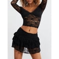 thumbnail image 6 of ZAXARRA Women Lace Skirt Set Fairycore See Through Off Shoulder Long Sleeve Crop Tops and Mini Skirt Suit 2 Piece Outfits Streetwear, 6 of 9