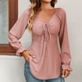 thumbnail image 2 of WREESH Womens Fashion Tunic Tops Jacquards Solid Color V Neck Pleated Long Sleeve Loose T-Shirt Pullover Pink, 2 of 4