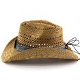 thumbnail image 5 of OOOUM Woven Cowboy Hat For Men Women Head Buckle Chin Strap Sun Hat Festival Outdoor Vacation Cowgirl Hat Khaki, 5 of 6