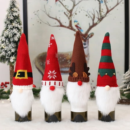 

Limei 2Pcs Christmas Gnome Wine Bottle Covers Santa Long Beard Wine bottle Bags Wine bottle gift for Christmas Decorations Xmas Party Dinner