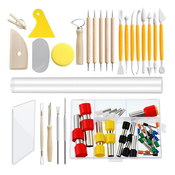 Tizuqe 1Set Ceramic Clay Tools, 65Pcs Pottery Sculpting Kit, Double Sided Clay for Doll Brush and Drill Pen for Beginners