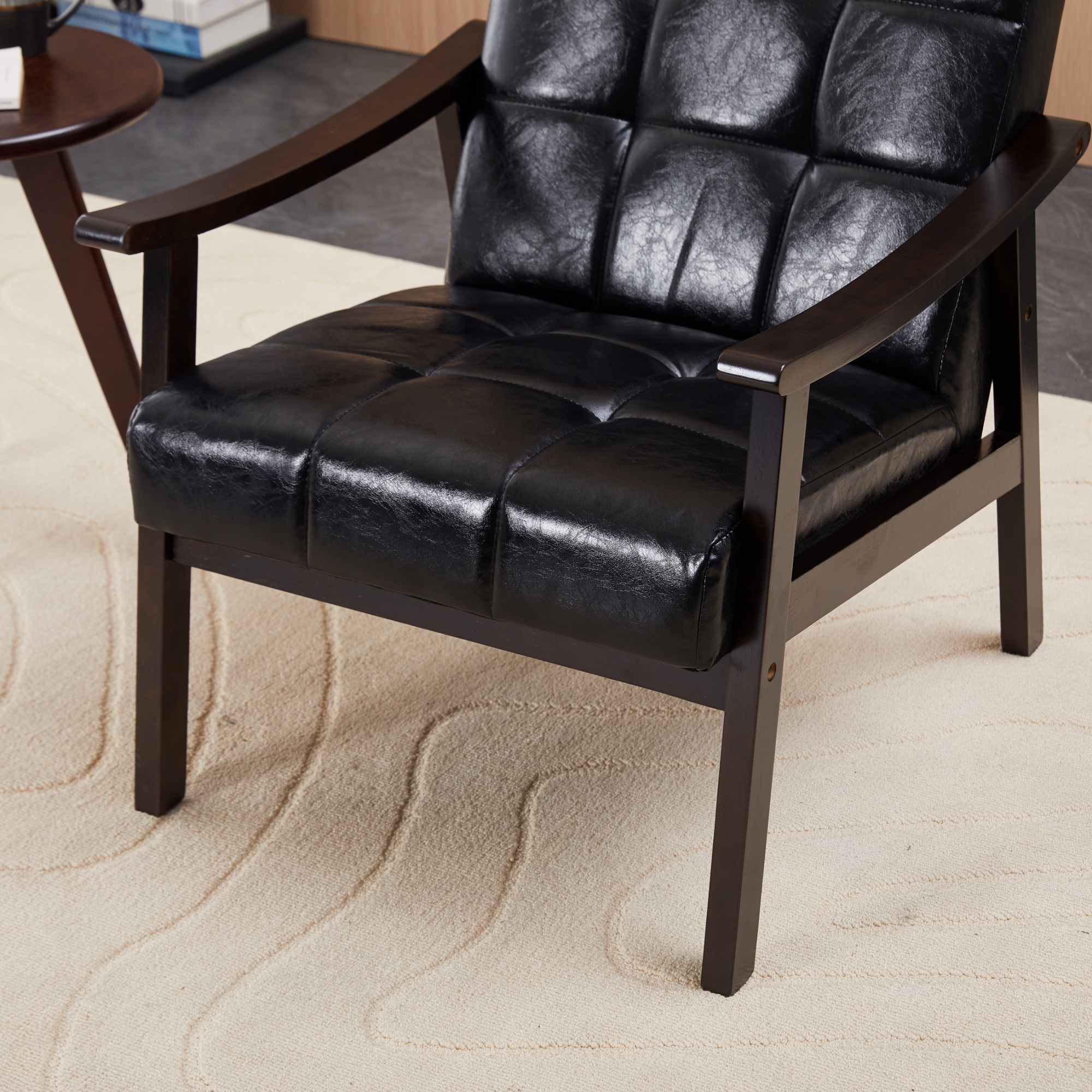 HOQBN Modern Armchair with High Back,Upholstered Living Room Chairs with Solid Wood Legs,Leisure Reading Chair for Living Room, Bedroom,Black
