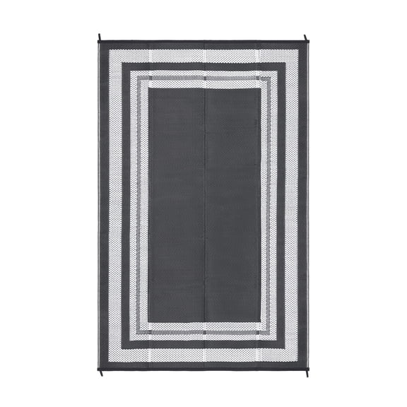 Outdoor Rug 9x12ft - Reversible Waterproof Plastic Straw Carpet - Modern Geometric, Collapsible, Washable for Backyard, Porch, RV, Camping, Beach - Gray/White 9x12ft