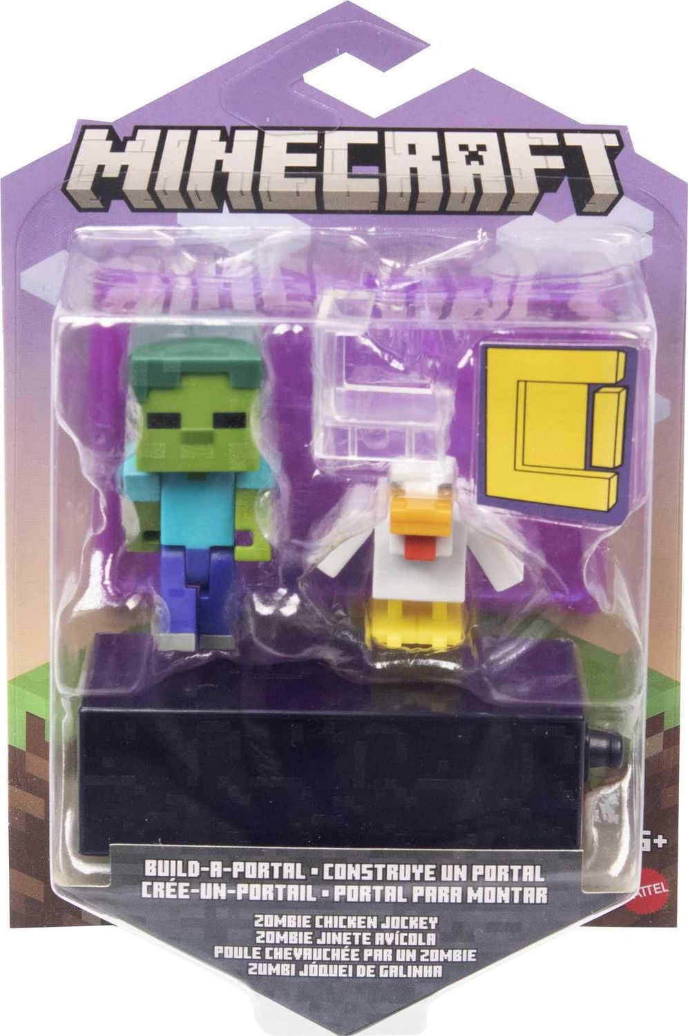 Minecraft Build-A-Portal Figures, 3.25-inch Zombie Chicken Jockey Action Figure with Portal Piece & Accessory