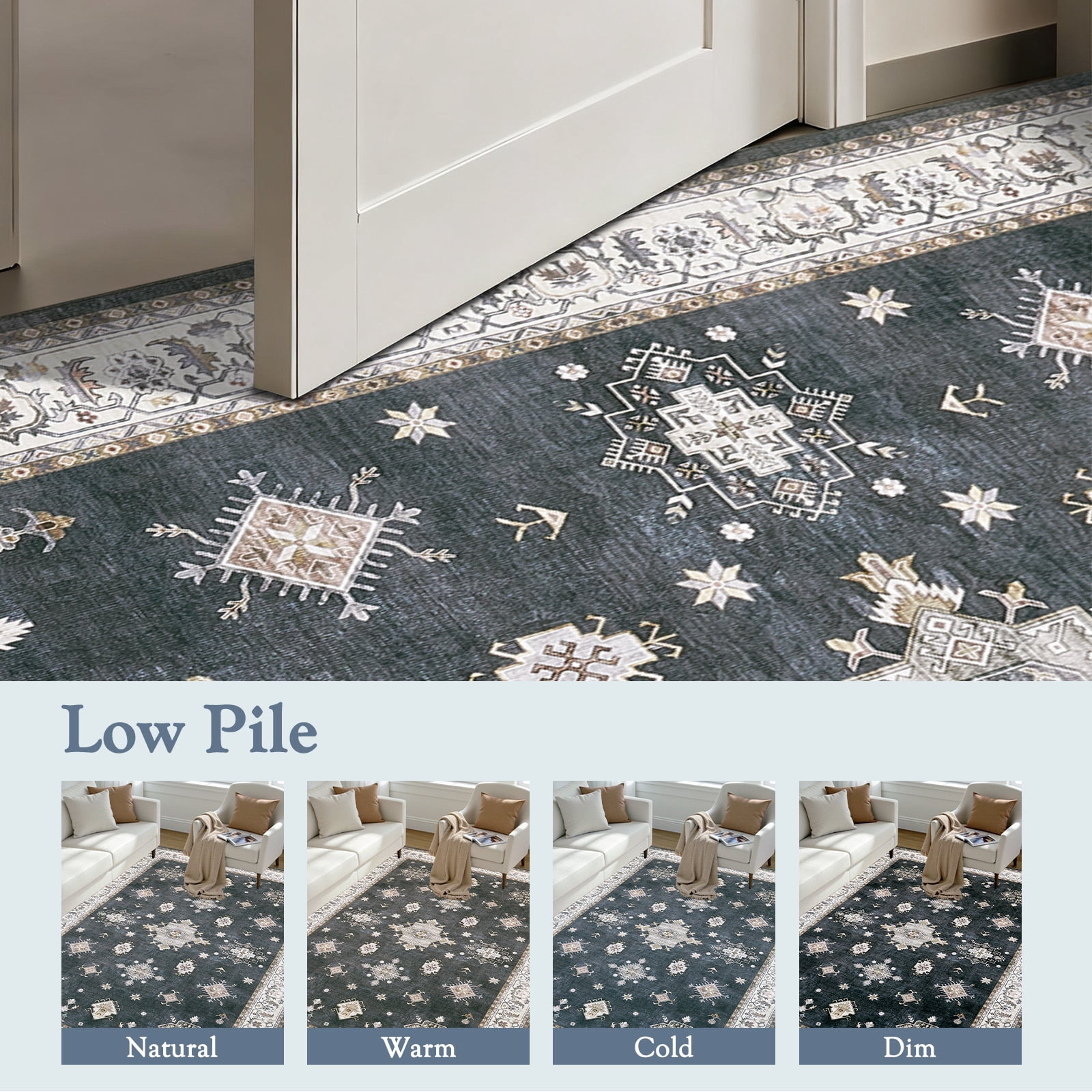 8x10 Living Room Area Rug,Washable Vintage Carpet Non Slip Indoor Rug, Retro Traditional Accent Throw Low Pile Large Rug for Farmhouse, Office, Bedroom, Dining Room.