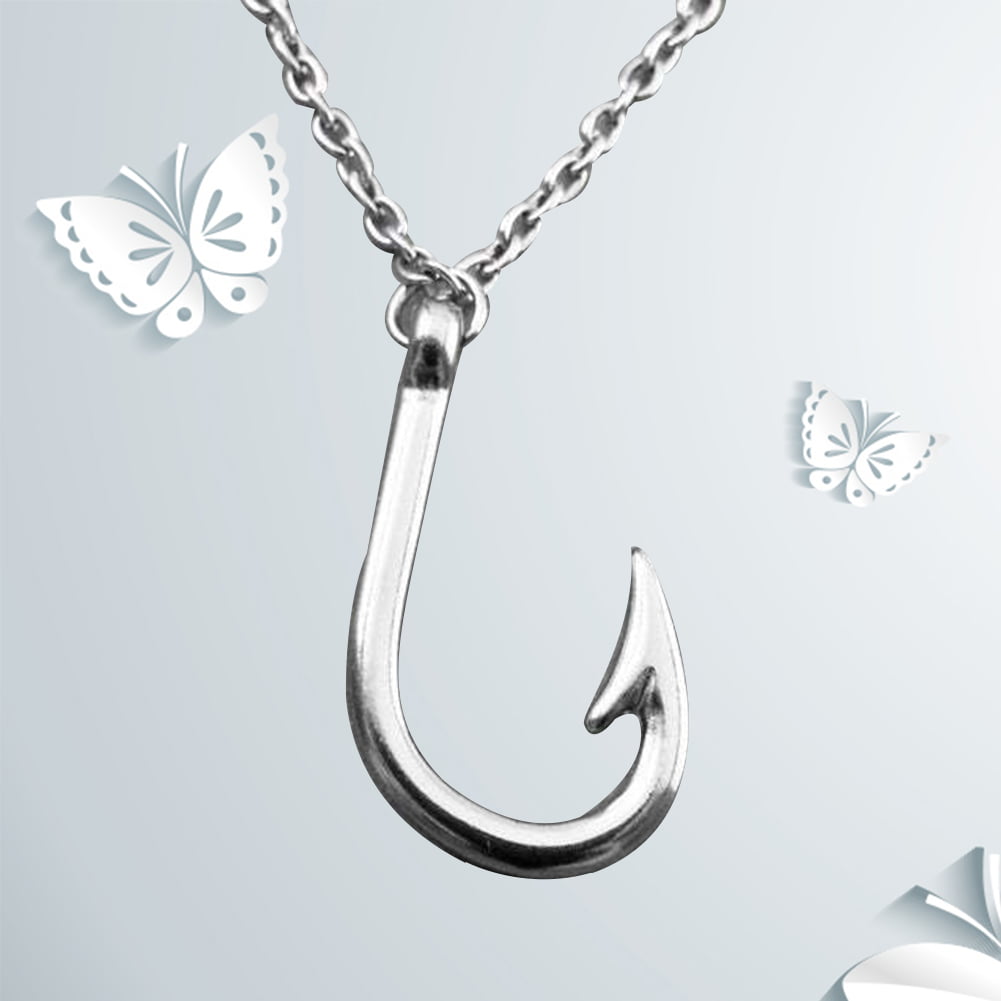 Besufy Women Necklace ,Antique Fishing Hook Fishhook Pendant Chain Necklace  Fisherman Jewelry Gift 