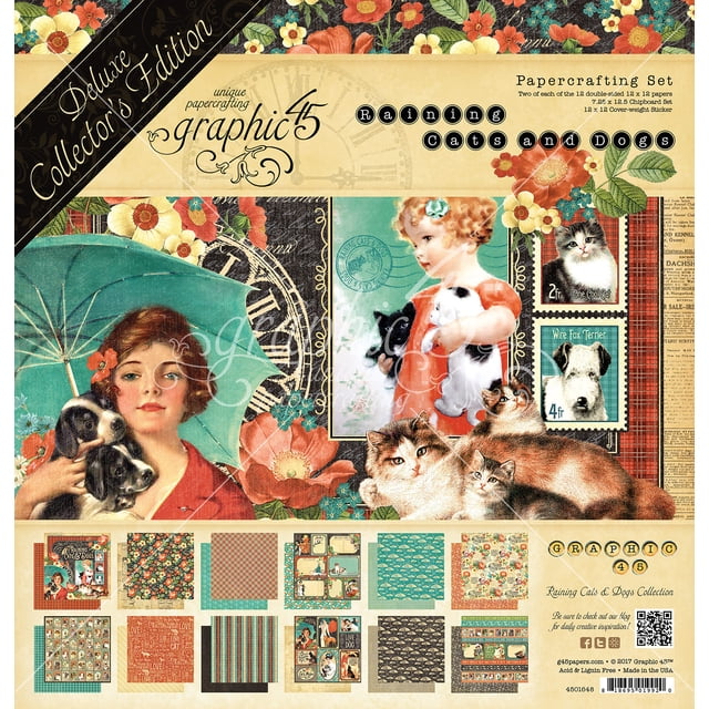 Graphic 45 Deluxe Collector's Edition Pack 12"X12"-Raining Cats & Dogs