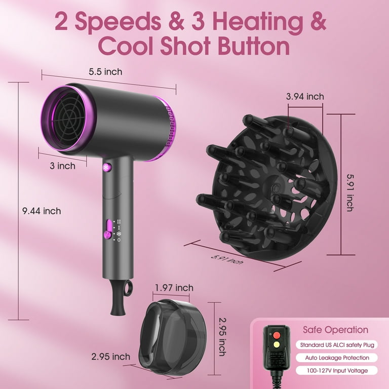 Ionic Hair Dryer, 1875W Professional Foldable Blow Dryer Safety