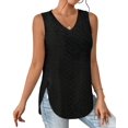 thumbnail image 2 of Women Summer Tank Top Eyelet Embroidery 2025 Vacation Sleeveless V Neck Loose Fit Shirt Casual Clothes Black S, 2 of 6