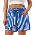 thumbnail image 4 of Costeam Womens Striped Drawstring Casual Shorts Dual Side Pockets Elastic Waist Adjustable Tie Loose Fit Summer Beach Daily Wear Short Bottoms, 4 of 6