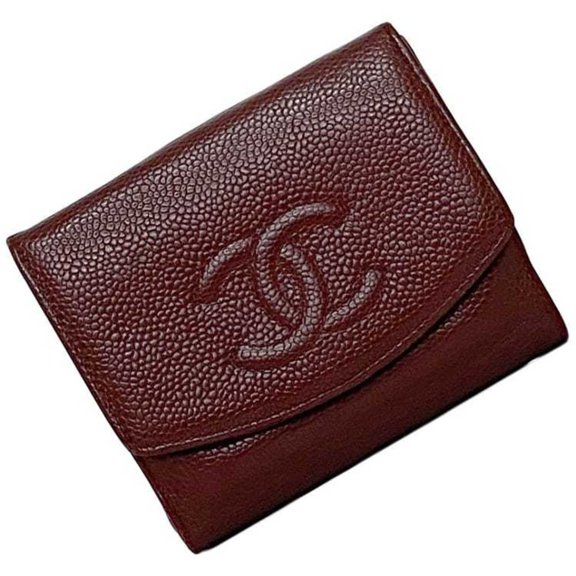 Pre-Owned Chanel Bi-fold Wallet ec-22876 Red Coco Mark A13496 Compact Caviar Skin... (Good)
