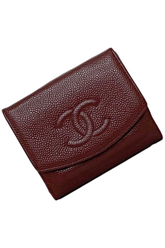 Pre-Owned Chanel Bi-fold Wallet ec-22876 Red Coco Mark A13496 Compact Caviar Skin... (Good)