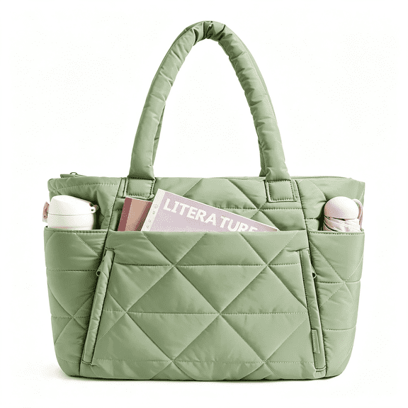 BPPEG Tote Bag for Women, Puffer Tote Bag for Work Large Shoulder Bag | Lightweight Quilted Tote Handbag, 20L Work Tote for 15.6" Laptop, Teacher Nurse Diaper Tote Bag for Travel Gym College