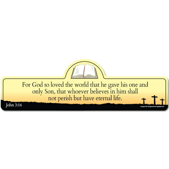 John 3:16 Bible Verse Sign | For God so loved the world that he gave his one and only Son, that whoever believes in him shall not perish but have eternal life.