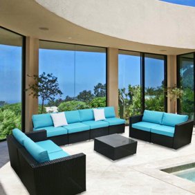 Kinbor 7 Pcs Outdoor Patio Wicker Sofa Chair Washable Cushions Pillow Replacement Covers For Seat And Back Turquoise Walmart Com Walmart Com