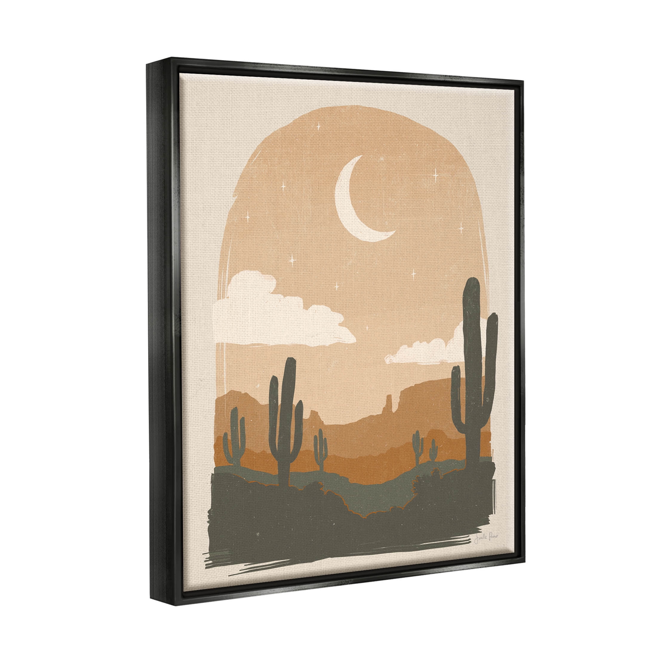 Stupell Industries Arid Desert Cactus Under Night Sky Graphic Art Jet Black Floating Framed Canvas Print Wall Art, Design by Janelle Penner