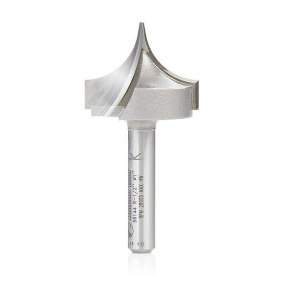 Amana Tool 56144 Carbide Tipped Point Cutting Roundover 1/2 R x 1 D x 3/4 CH x 1/4 SHK x 2 Inch Long Router Bit for Beadboards