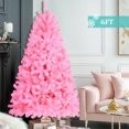 thumbnail image 3 of Veeboto 6ft Pink Hinged Spruce Artificial Christmas Tree, PVC Material Pink Full Tree with 1477 Branch Tips, 3 Parts Foldable Metal Stand Xmas Tree, Indoor Outdoor Festive Holiday Decoration, Pink, 3 of 10