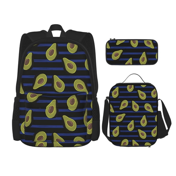 Disketp Avocado Mochila Estampada de Gran Capacidad con Lonchera y Estuche, Set de 3 Piezas para Estudiantes