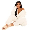 thumbnail image 4 of Ujnder Women's Cozy Long Sleeve Hooded Jumpsuit Cute Autumn Winter Loungewear Pajamas White XL, 4 of 5