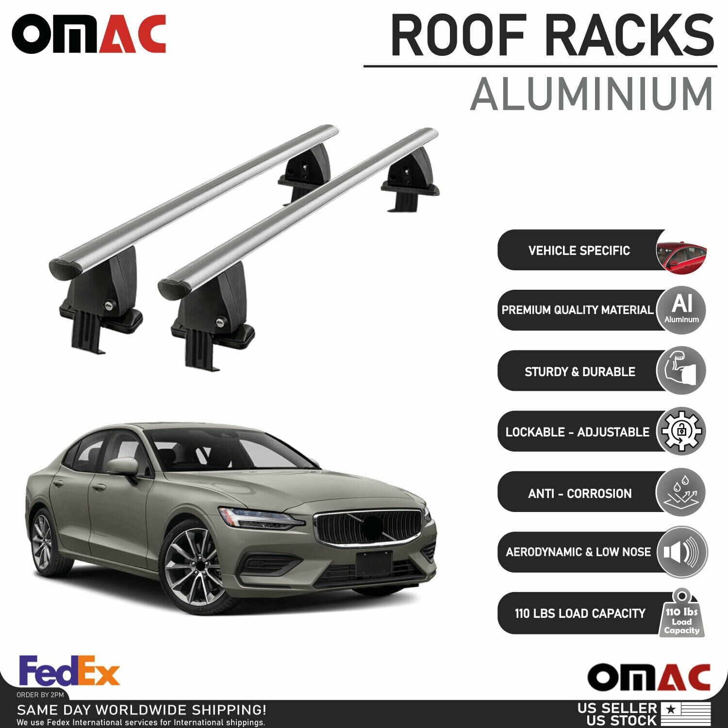 Smooth Roof Rack For Volvo S60 20192022 Roof Rails Cross Bar Luggage
