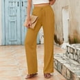 thumbnail image 2 of Women's Linen High Waisted Straight Pants Casual Flowy Wide Leg Drawstring Trousers With Pockets, 2 of 7