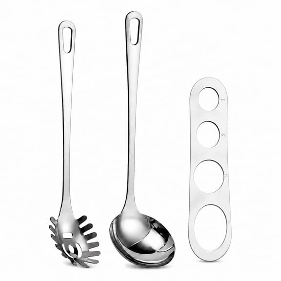 Kitchen Ladle Spoon and Spaghetti Spoon Set 3 pieces, Pasta Spoon Stainless Steel Kitchen Utensils for Cooking, Stirring, Serving Spaghetti, Soup, Sauce, Dishwasher Safe