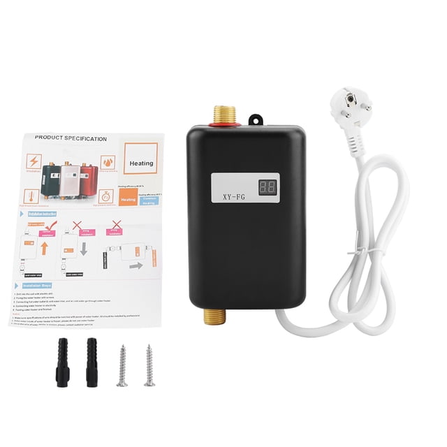 Mini calentador de agua eléctrico instantáneo sin tanque, 3800W, 220V, ideal para baño, cocina, lavado, enchufe europeo, negro