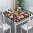 thumbnail image 3 of Colorful Mushroom Floral Brown Pattern Square Fitted Tablecloth with Elastic Edge,Square Table Cover,Washable Elastic Table Cover for Home Kitchen Party Decor 34"x34", 3 of 6