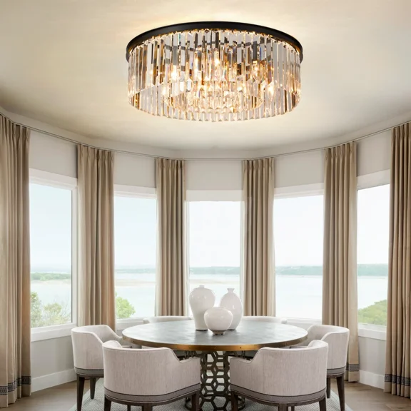LUOLAX 23.6" 9-Light Ceiling Lamp Modern Chandelier Flush Mount Crystal Ceiling Fixture