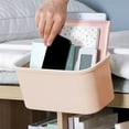 thumbnail image 4 of Bedside Caddy Organizer, Hanging Storage Basket for Bed Frame, Pink Plastic Pocket Holder for Phone, Book, Remote, Essentials, Bed Rail Mount, Space Saver, 4 of 6