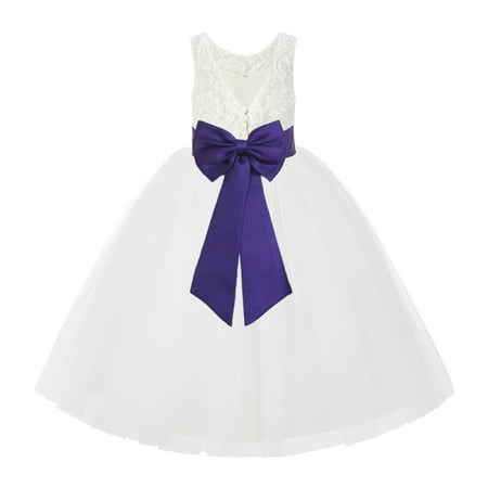 

Ivory Lace Back Flower Girl Dress Junior Bridesmaid Princess 212noFT