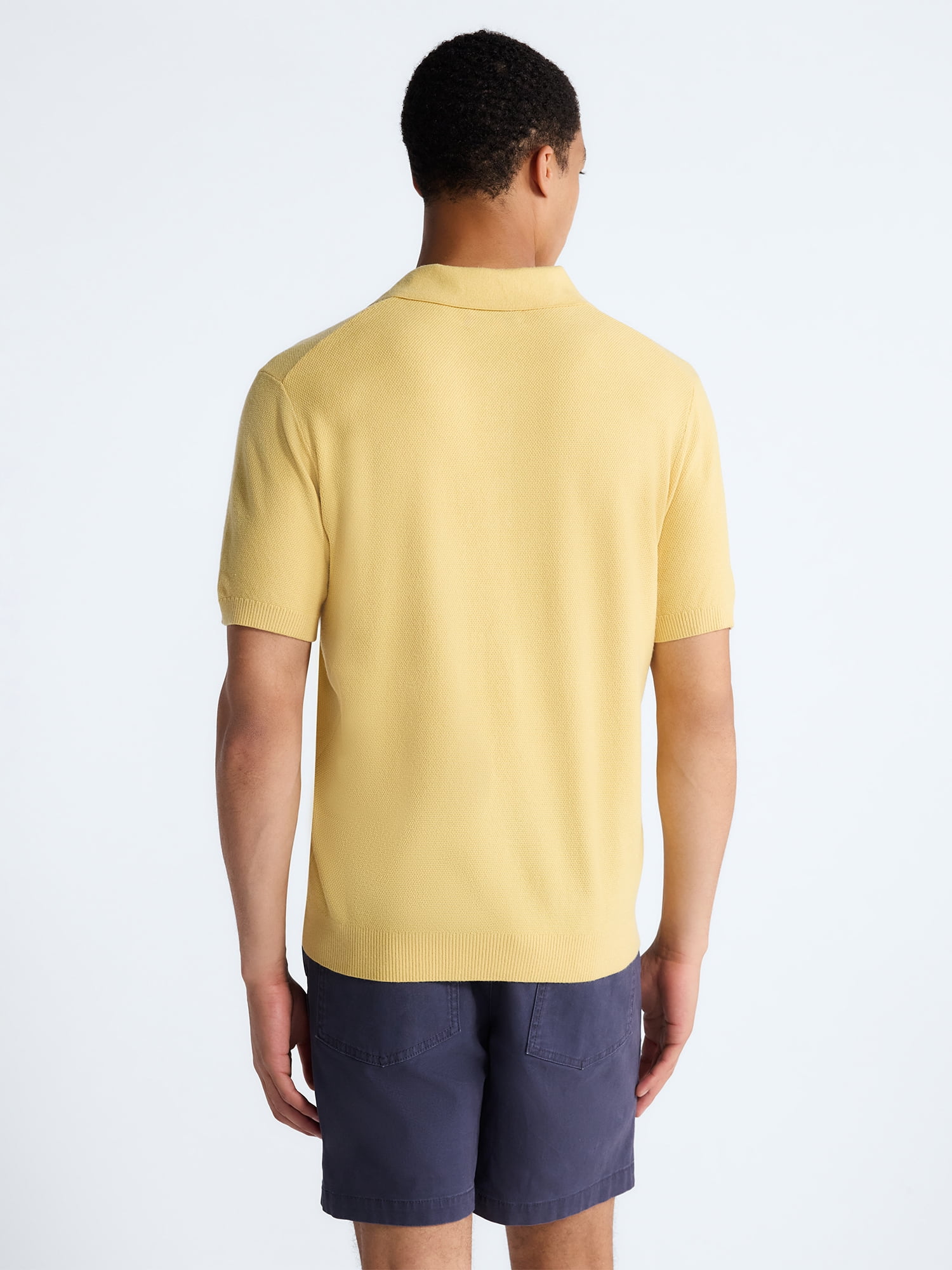 Free Assembly Men's Textured Polo Sweater with Short Sleeves, Sizes S-3XL